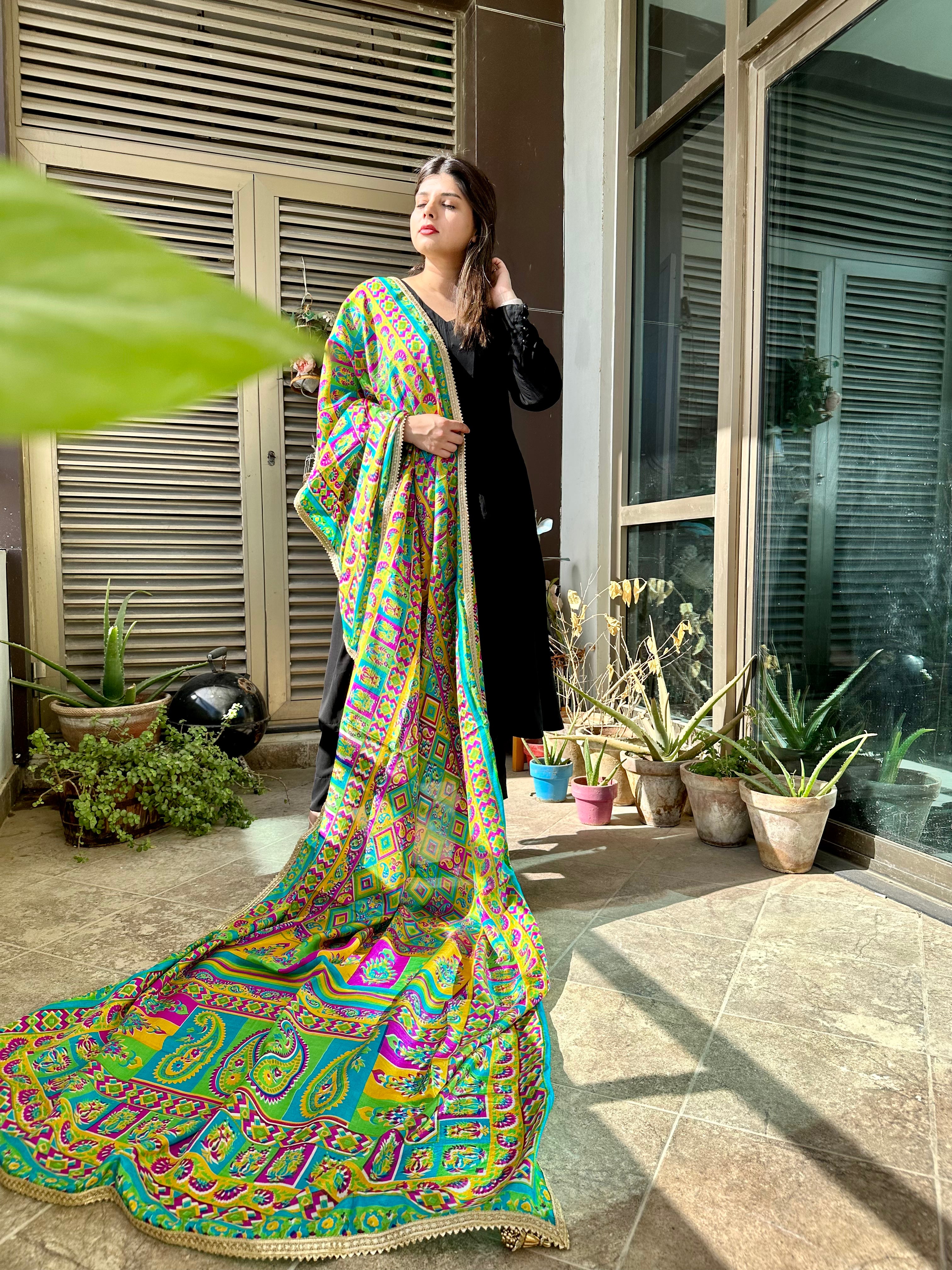 Green screen print dupatta